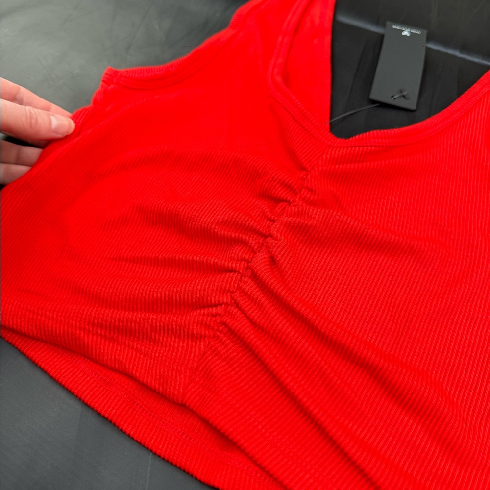 NWT LULUS Easygoing Excellence Red Ribbed Knit Ruched Tank Top coral small S - Picture 15 of 16